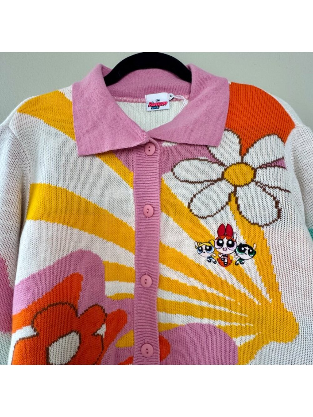 POWERPUFF GIRLS x SKINNYDIP Cropped Cardigan Womens M Retro Cartoon Rare HTF Y2K - Picture 3 of 7